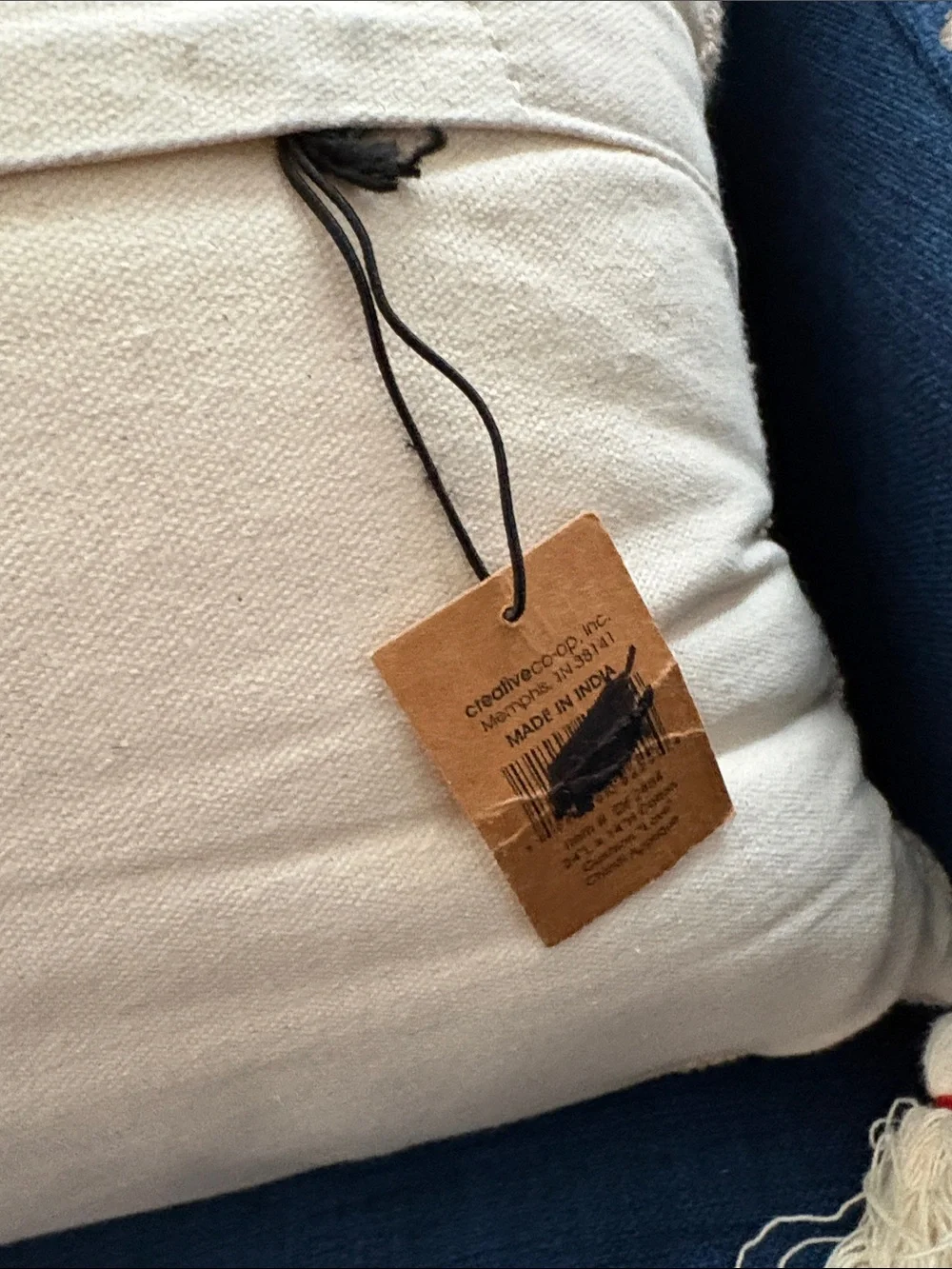 NWT Neutral Canvas Throw Pillow with Braided LOVE and Tassels